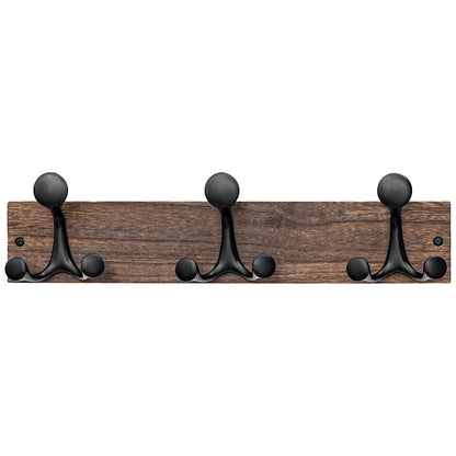 SKOLOO 43cm Wood Burnt Coat Rack Wall Mount with 3 Triple Hooks - Ideal for Family Entrances, Classrooms, and Pet Supplies Storage