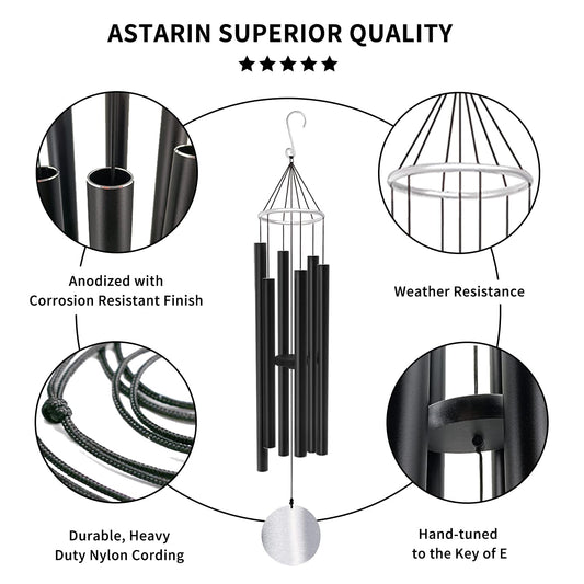 ASTARIN Wind Chimes for garden,36Inch Large Wind Chimes for Outside Tuned Relaxing Soothing Low Bass,Memorial Wind Chimes Sympathy for Mom Dad,Black