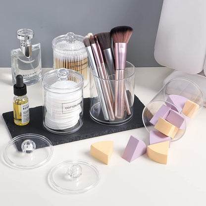 OWAYOTO Cotton Bud Holder 10 Oz Bathroom Jars with Lids Small Cotton Swab Ball Pad Holder Makeup Organizer Containers Dispenser for Cotton Ball Swab