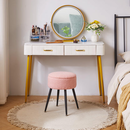 Aibiju Stool Chair for Dressing Table, Round Vanity Stool with Storage, Small Side Table with 4 Metal Legs for Home Living Room Fitting Room Bedroom