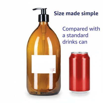 TEC 1 Litre Bottles Amber Glass 65% Recycled with Pumps (2)