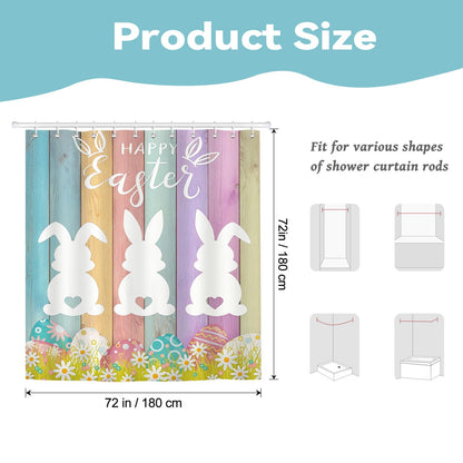 BREASOME Spring Easter Bunny Shower Curtain 180 x 180 cm Cute Rabbit Egg Floral Shower Curtain for Bathroom Decor Mould Proof Waterproof Polyester