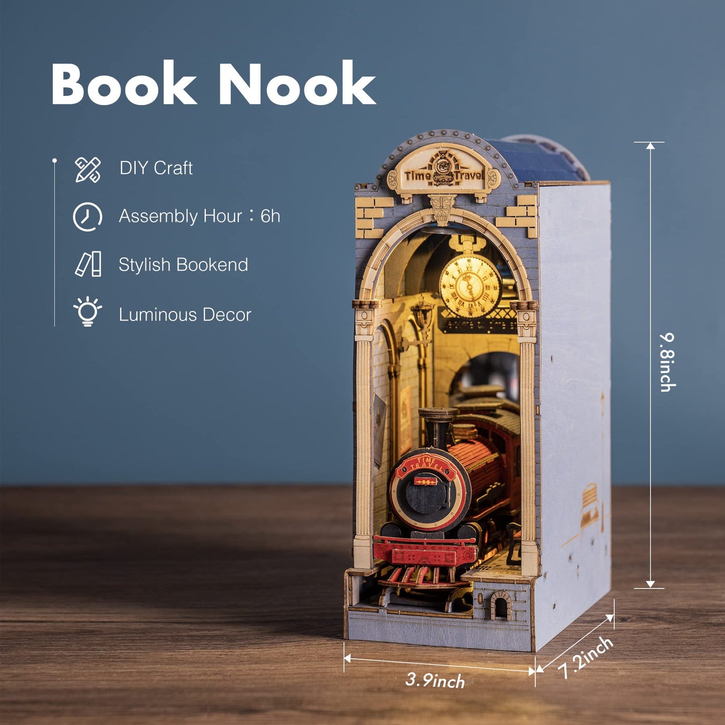 Rolife Book Nook Kits for Adults Diy Miniature Kit with LED Light for Desk Library Bookshelf Decoration 3D Wooden Puzzle Booknook Model Kits for