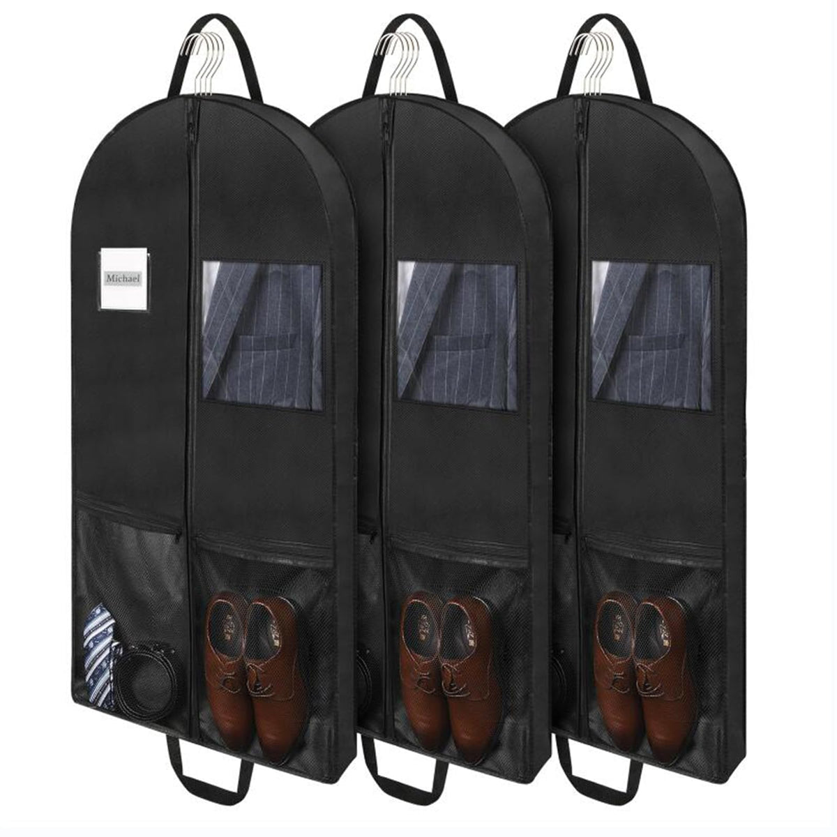 Belinlen 3pack 43" Garment Bags for Travel Hanging Clothes (Black)