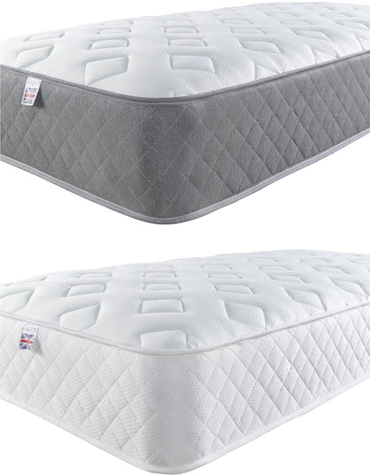 Aspire Beds 3 Comfort Layers Aspire-Cool Touch Diamond Memory Foam & Bonnell Sprung Hybrid Mattress, Grey Hessian Border, 5ft King Size (5ft x 6ft6)
