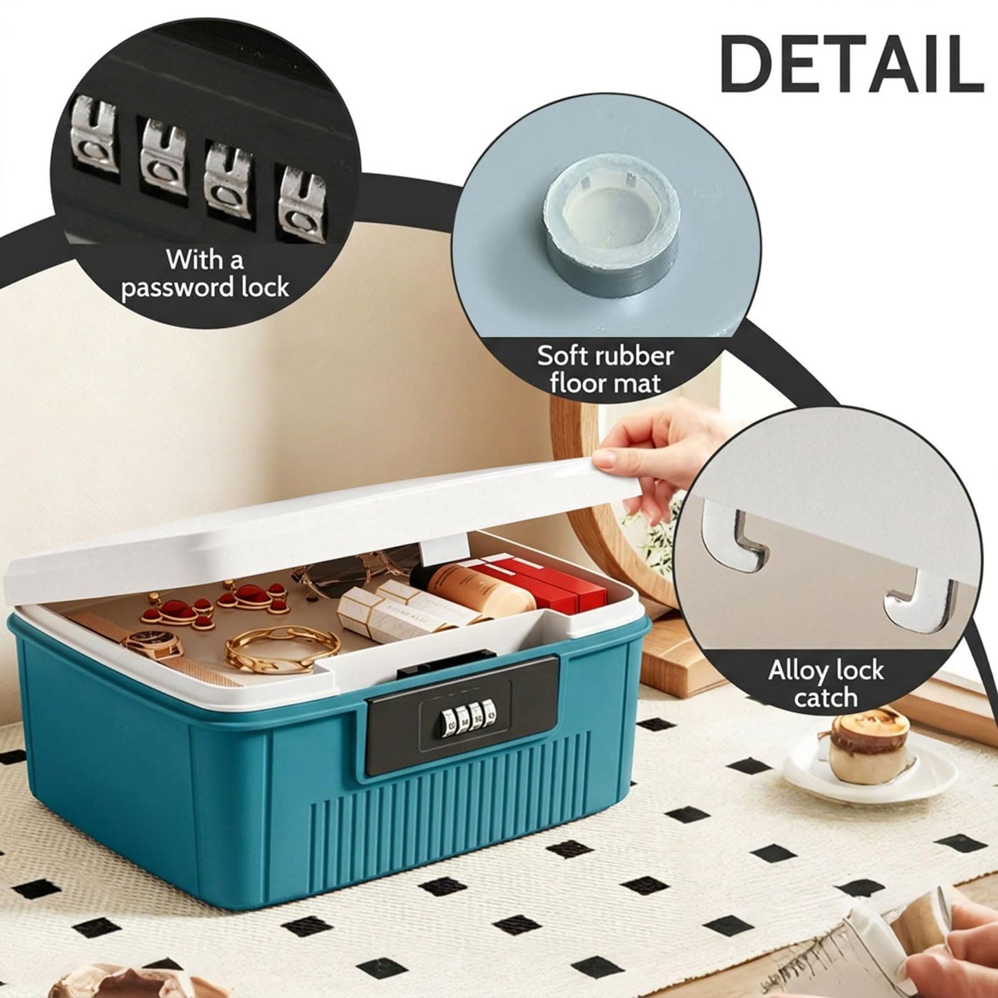 Joyseedi Lockable Storage Box Large Medicine & Food Safe Container with Combination Lock, 25×20×10cm Fridge Box with Removable Tray for Office