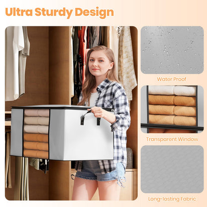 Oak & Tea Storage Bags 90L 4-Pack, Moving Bags & Wardrobe Organiser with Lid & Zips, PE Coated Woven Fabric