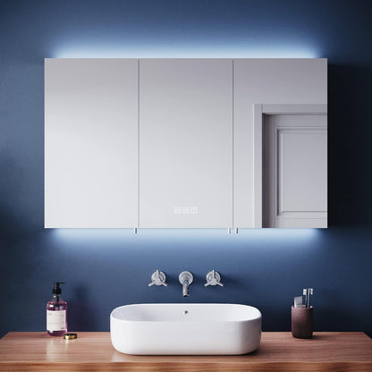 ELEGANT 3 Doors Bathroom Mirror Cabinet with Shaver Socket Stainless Steel Wall Mounted Storage Cabinet with Three-color Infinitely Dimmable