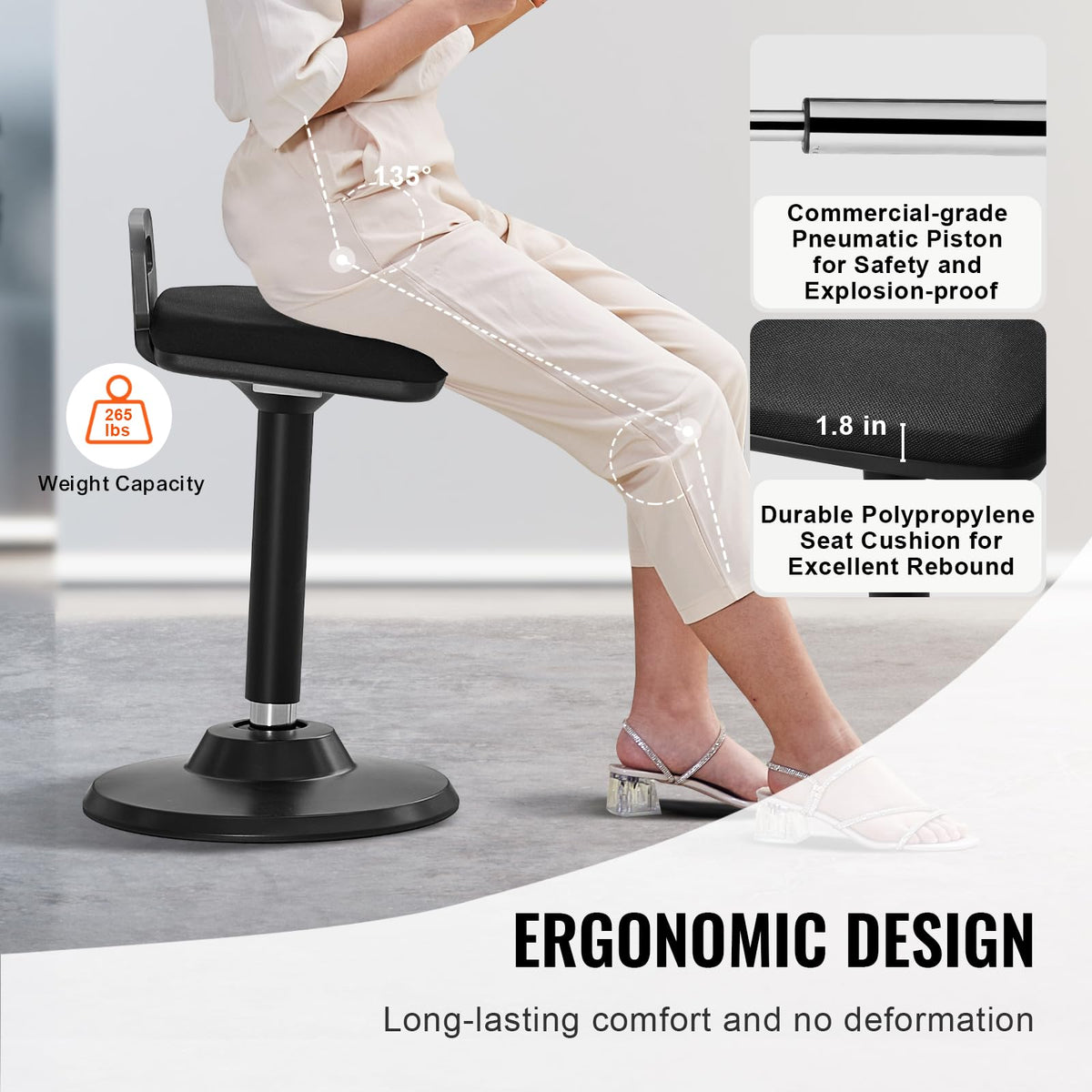 VEVOR Active Chair with Handle, Height-Adjustable (24.6-34.4") Wobble Chair Made of Elastic Fabric & 45 mm Foam, Ideal for Schools, Office and Home