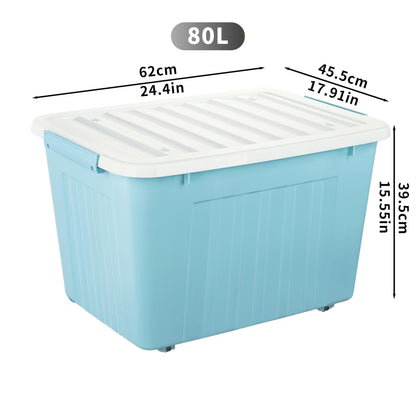 Cetomo 80L*3 Storage Boxes with Lids, Plastic Storage Box with Wheels and Secure Side Latches, Stackable & Nestable Organizer for Home, Office