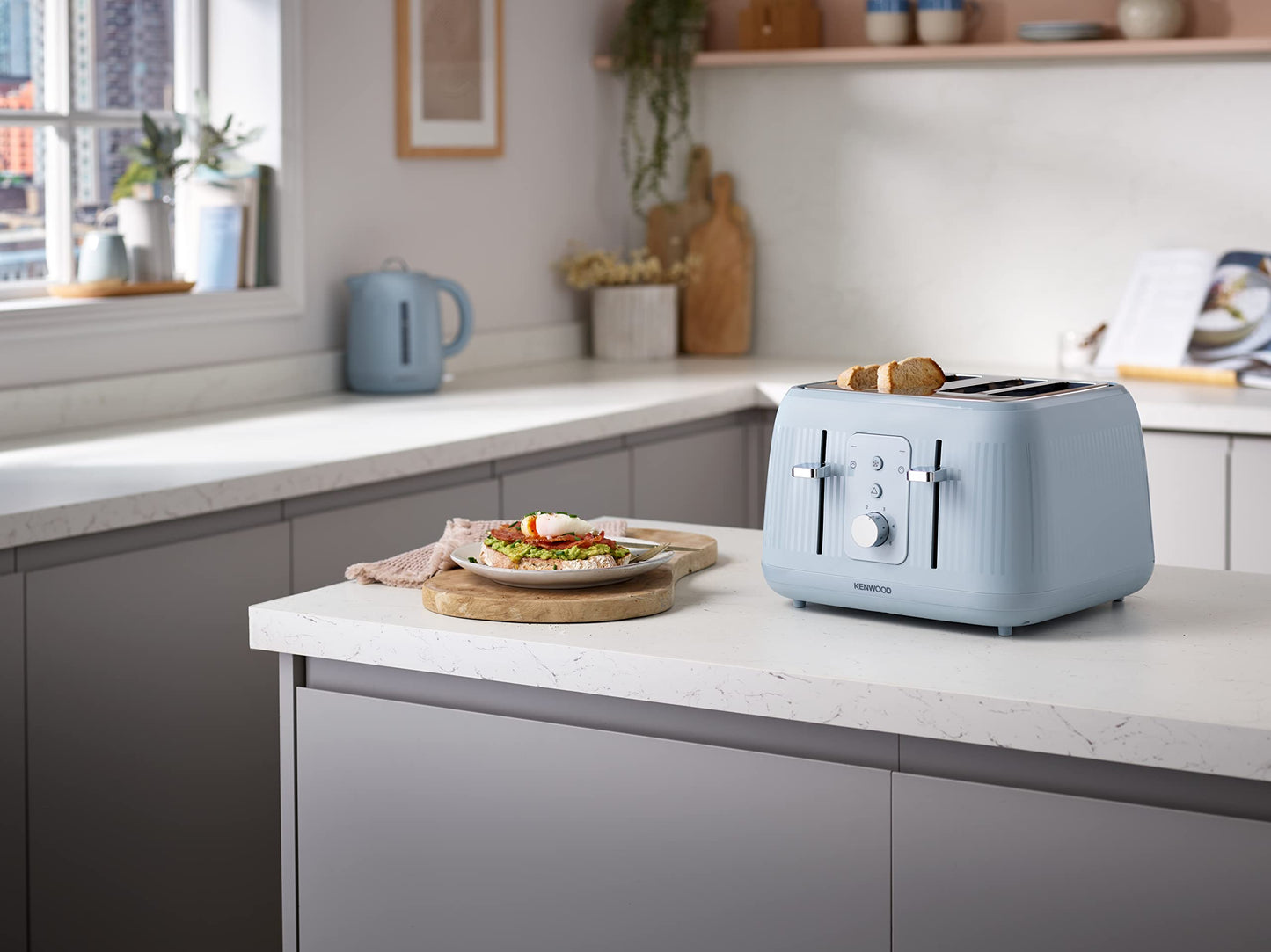 Kenwood Dawn Toaster, 4 Slot Toaster, Reheat, 5 Browning Settings, Defrost and Cancel Functions, Pull Crumb Tray, TFP09.000BL, 1800W, Stone Blue