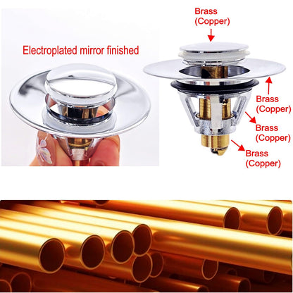 JZK Brass bathroom pop up sink plug replacement for 34-38mm drain hole, universal metal sink strainer stopper, click-clack basin waste plug basket