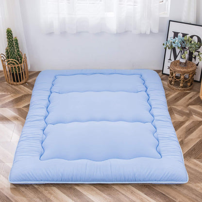 MAXYOYO Japanese Floor Futon Mattress, Thicken Tatami Sleeping Pad Foldable Roll Up Dormitory Mat Pad Floor Lounger Pillow Bed (Dusty-Blue, Double)