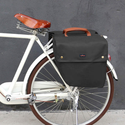TOURBON Waterproof Canvas Bicycle Bike Rear Seat Carrier Luggage Storage Bag Cycling Double Roll-up Pannier Bag Rear Pack (Black)