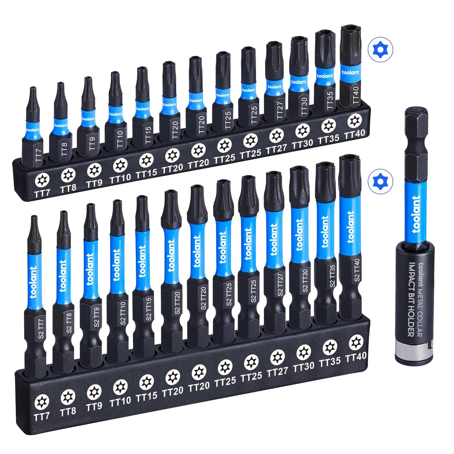 toolant Impact Torx Bit Set 26+1pcs (T7-T40), 1/4 Hex-Shank S2 Steel Security Torx Bit Set, Tamper Proof Star Bit Set with CNC Machined Tips, 1?&2?