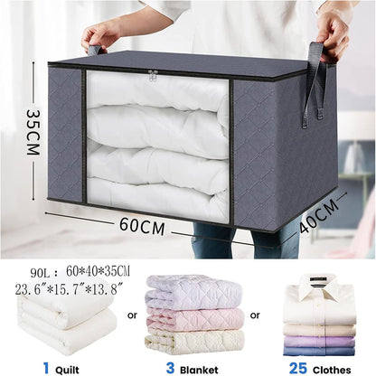 GAYSHI 4Pcs Clothes Storage Bag, 95L Foldable Storage Boxes with Handle, Moving Bags, with Sturdy Zipper and Clear Window, Ideal for Bedding, Duvet