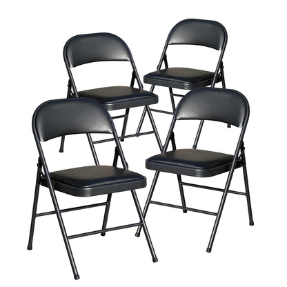 BOOSDEN Folding Chair, Foldable Chair, Set of 4, Faux Leather Fold Up Chairs for Home, Office, Dining, Portable and Compact Metal Frame Folding Seat