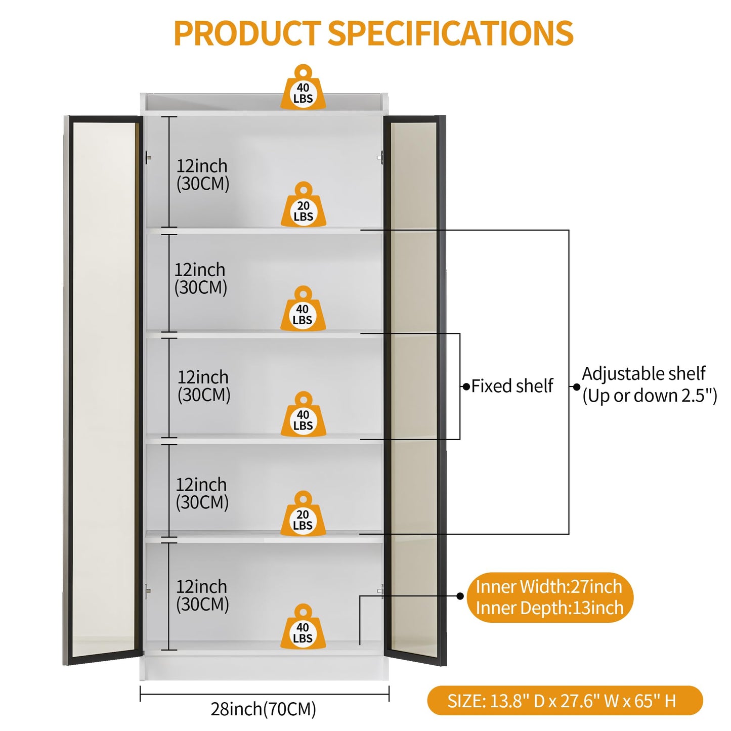 Lvifur 5-Tier Display Cabinets with LED Lights and Human Body Sensor,White