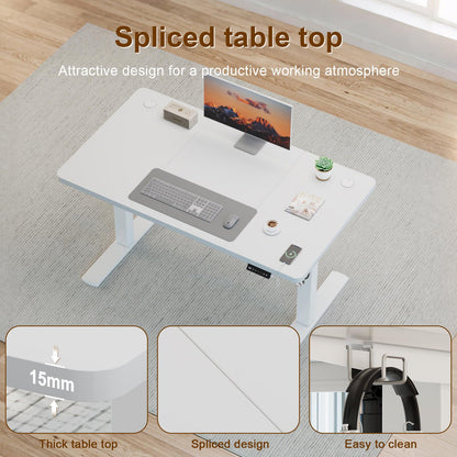 JUMMICO Electric Desk Height Adjustable with USB Charging Port, Height Adjustable Desk, Ergonomic Sit Stand Desks 120 x 60 cm, White