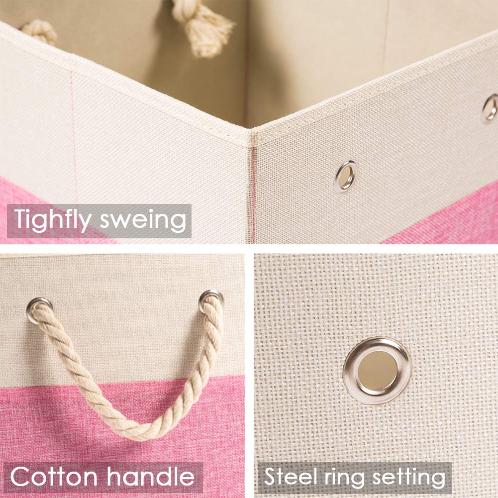 Prandom Large Foldable Cube Storage Bins 33x33x33cm [4-Pack] Fabric Linen Storage Baskets Cubes Drawer with Cotton Handles Organizer for Shelves