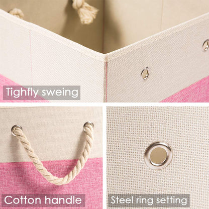 Prandom Foldable Cube Storage Bins 28x28x28cm [4-Pack] Fabric Linen Storage Baskets Cubes Drawer with Cotton Handles Organizer for Shelves Closet