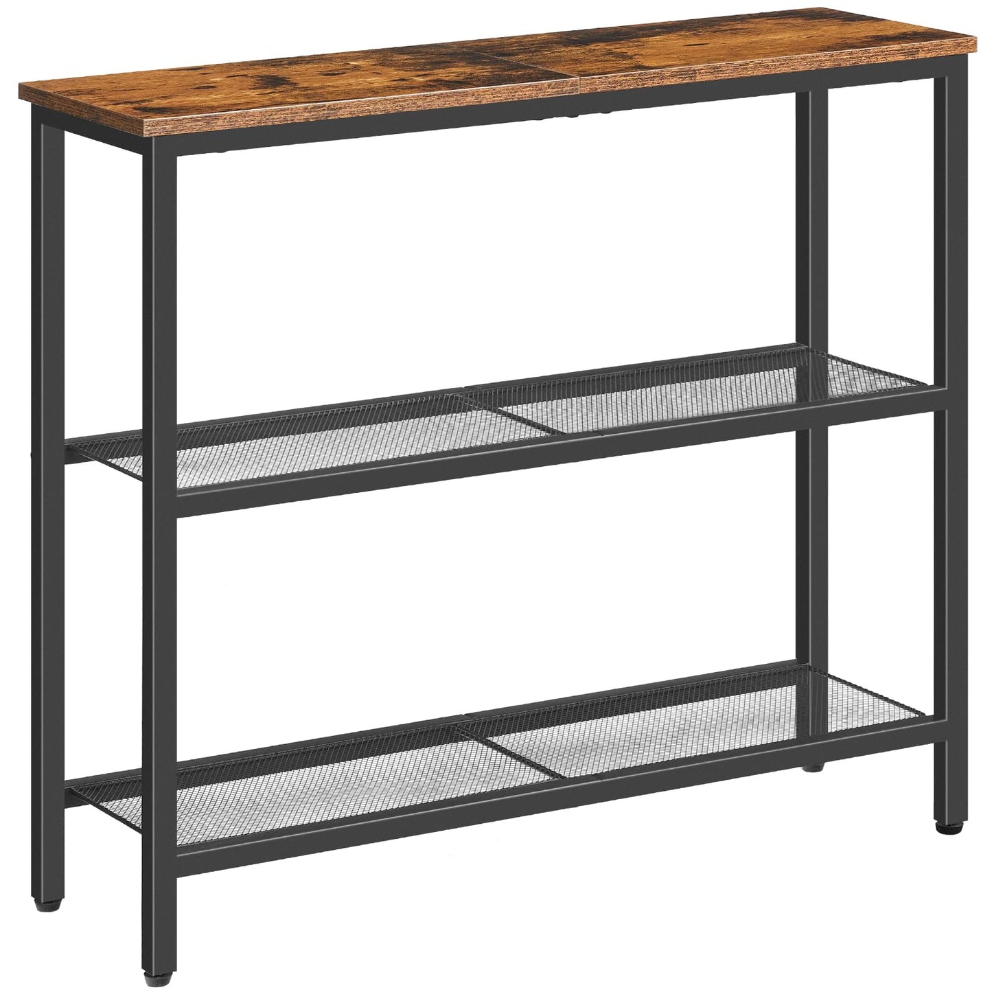 HOOBRO Console Table for Hallway Slim, Narrow Console Table, Hallway Table with 3 Shelves, Slim Sofa Table for Small Spaces, Living Room, Metal Mesh