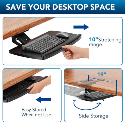 AX WABER Keyboard Tray Under Desk with Storage Drawer, Height Adjustable Keyboard Tray Slide Out 360° Swivel Tilt