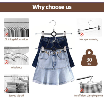 Trouser Hangers with Clips,10Pack 30cm Adjustable Heavy Duty Metal Coat Hangers,Space Saving Skirt Hangers for Women,Non-Slip Shorts Jeans Pants