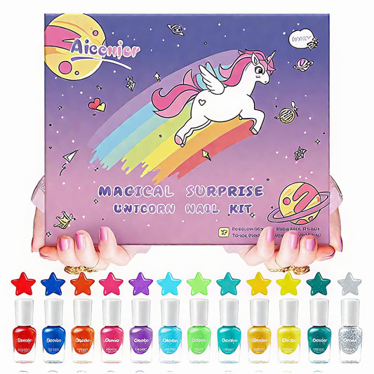 Aieenjor Kids Nail Polish Set For Girls, Nail Polish for Kid, Kids Nail Polish, 12 Color Rainbow Nails Polish for Party, Holiday Favors, Party Favors