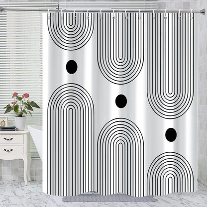 GKLEASG White and Black Shower Curtain, Boho Minimalist Mid Century Modern Arch Geometric Machine Washable Waterproof Fabric for Bathroom Bathtub