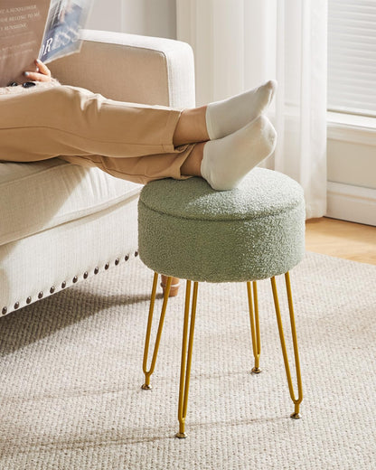 IBUYKE Makeup Vanity Stool, Teddy Velvet Ottoman, Light Green WBD010D