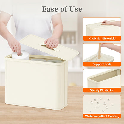 Lifewit Bamboo Toilet Roll Storage Cabinet with Lid,25L,Cream White