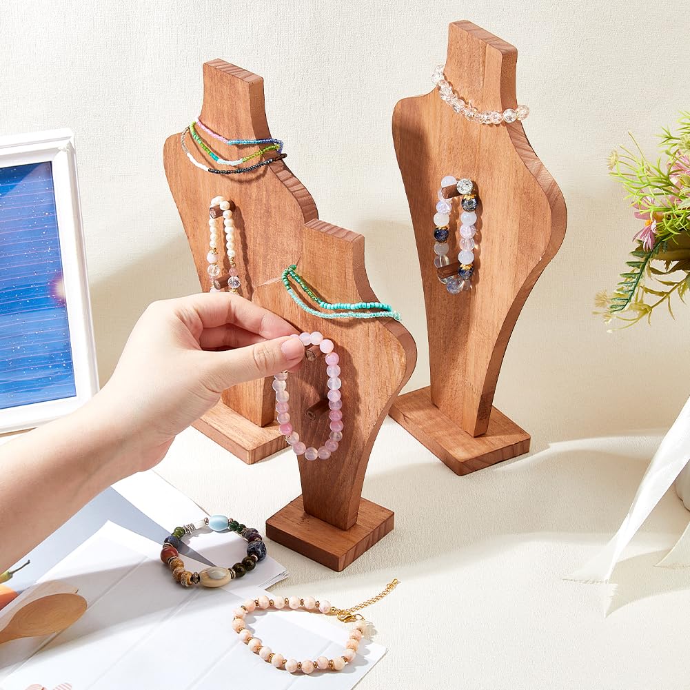 DICOSMETIC 3Pcs 3 Sizes Wood Easel Necklace Display Stand Wooden Bust Jewelry Display Portable Necklaces Holder Stand for Vendors Boutiques