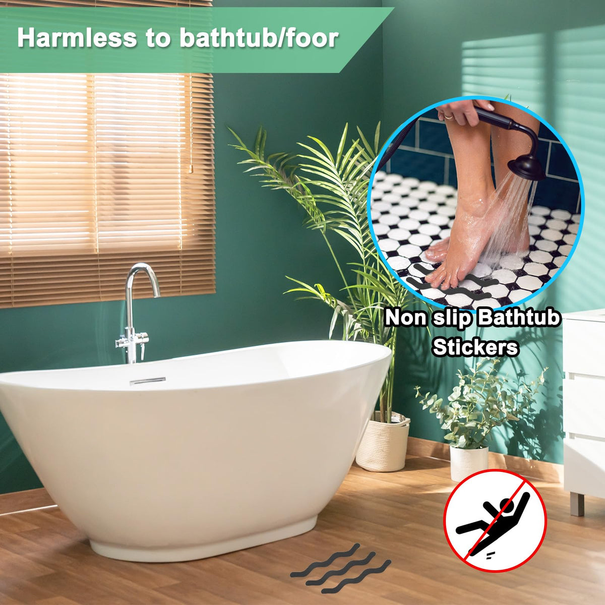 M METERXITY 36 PCS Anti Slip Shower Stickers Black S Bathtub Non-Slip Stickers Safety Bathtub Strips Adhesive Decals with Scraper for