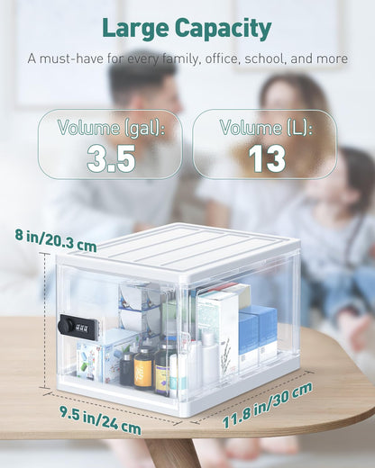 Uniclife Lockable Medicine Box with Combination Lock 13 L Large Locking Medicine Box Lockable Storage Box for Personal Items Phones Food & Snacks