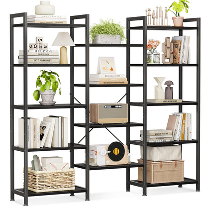 Coleshome 5-Tier Book Shelf, Industrial Bookcase, 146cmx126cm, Black