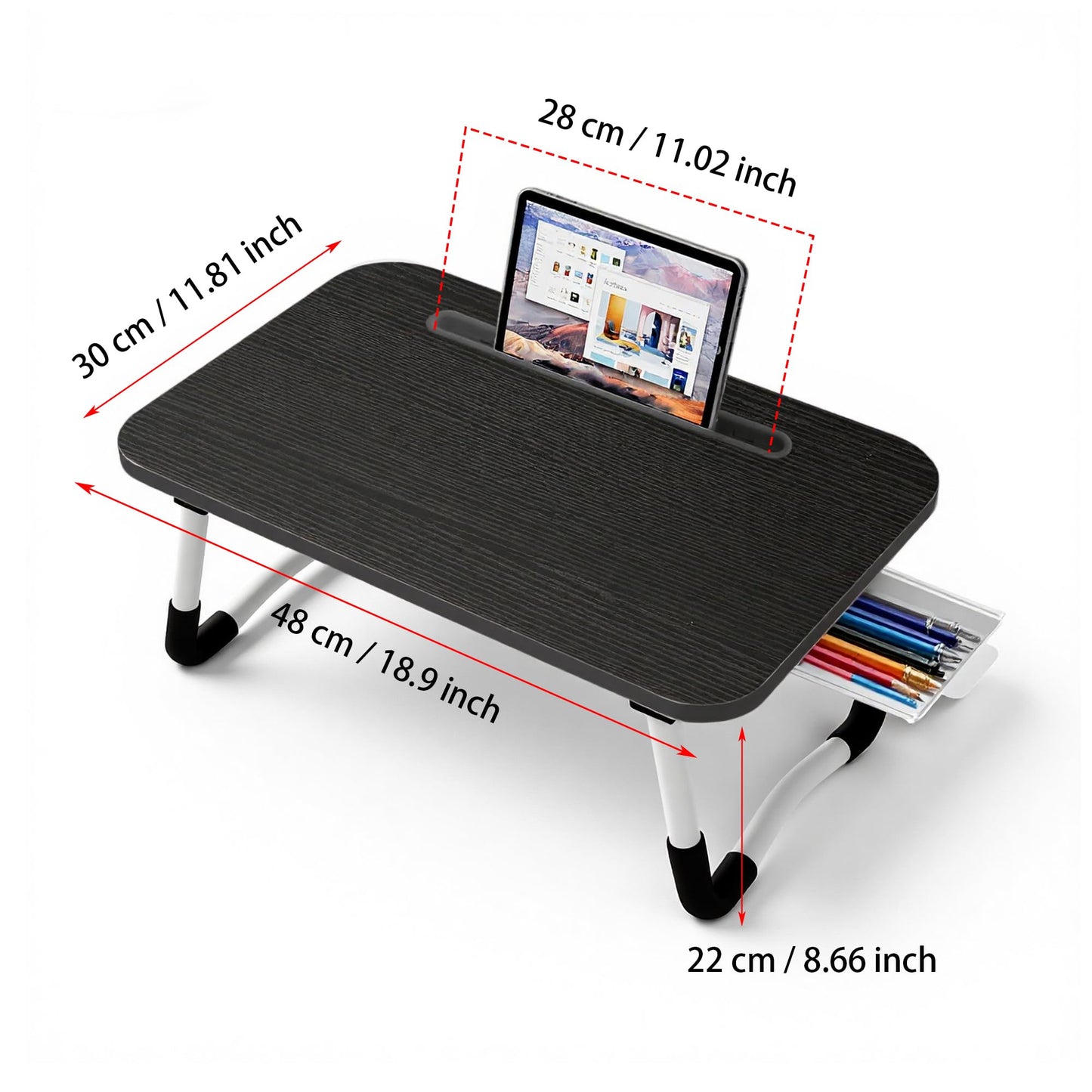 Small Lap Desk，Laptop Bed Desk 48 x30 cm for Breakfast in Bed, Work and Study, Home Office, Laptop Stand for Sofa、Couch、Bed, (Small Black 48x30)