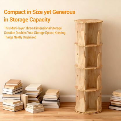 Lidzopas 360° Rotating Bookcase, Solid Wood Standing Shelf, Floor Standing Bookcase, Multifunctional Bookcase, Storage Shelf for Children, Adults