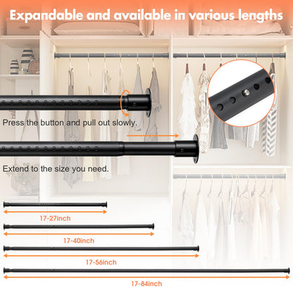 DAKEPOLE Clothes Rail, Extendable 40-135 cm, Heavy Duty Stainless Steel, Matt Black Powder Coat, Matt Black