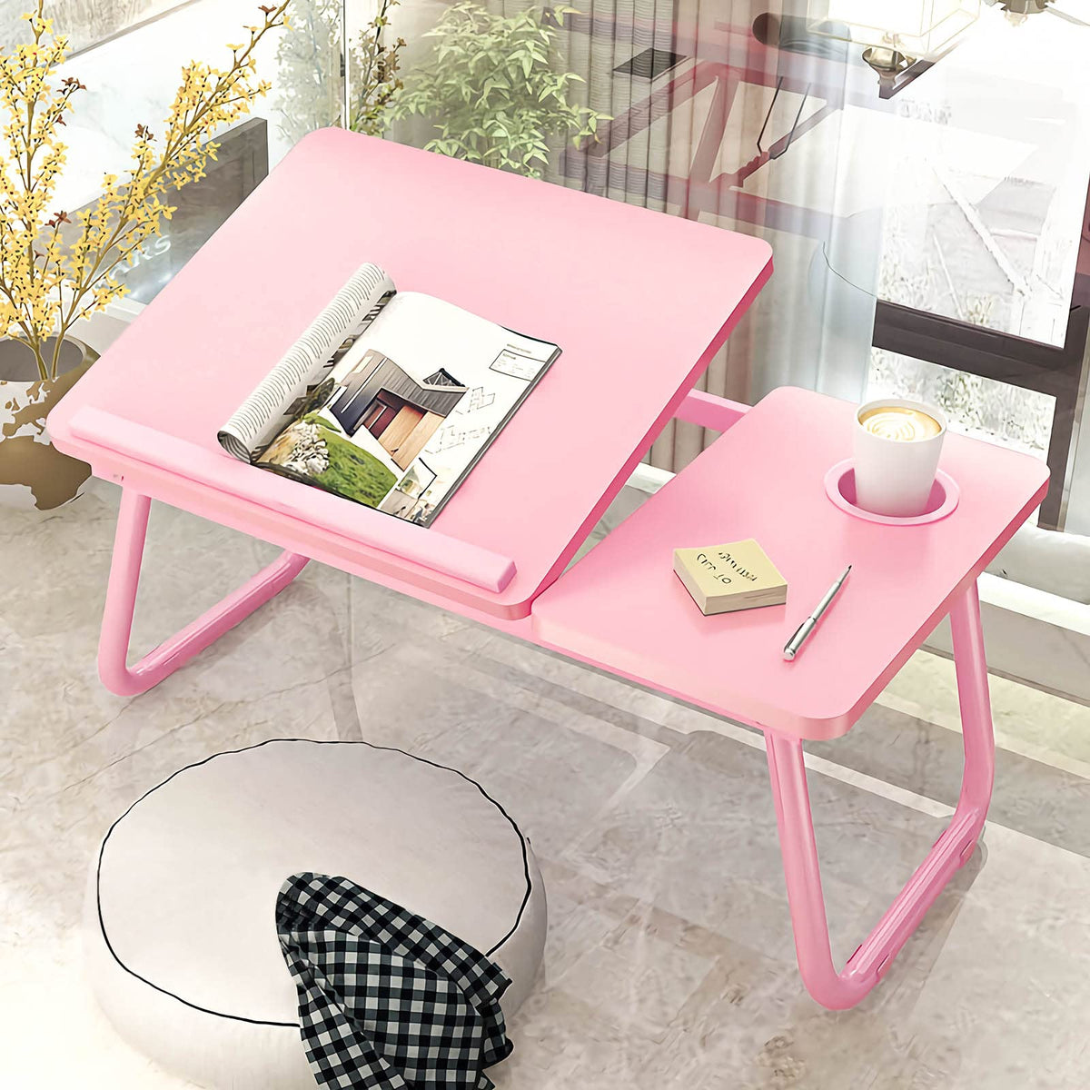 Laptop Desk, Laptop Bed Table with Foldable Legs & Cup Slot, Reading Holder Notebook Stand Breakfast Bed Tray Book Holder for Sofa, Bed, Terrace