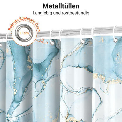 Lerores Shower Curtain, 120 x 200 cm, Light Blue Marble, Weighted Hem, Anti-Mould, Water-Repellent