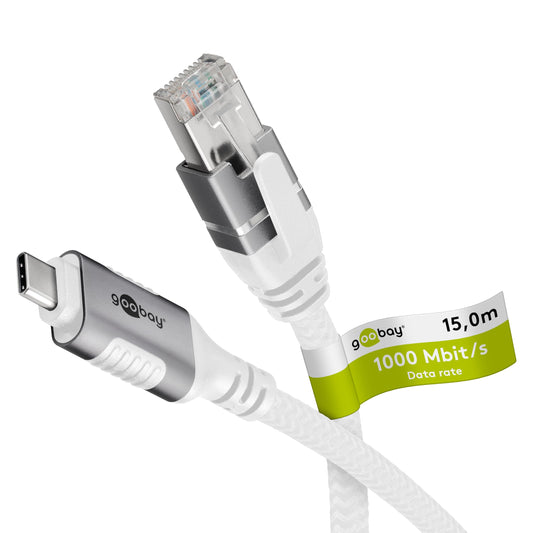 Goobay 15 m LAN to USB Cable 1 Gbit Data Transfer - USB C 3.1 to RJ45 Ethernet CAT 6 Cable Connects Router and Smartphone - LAN Cable Adapter for