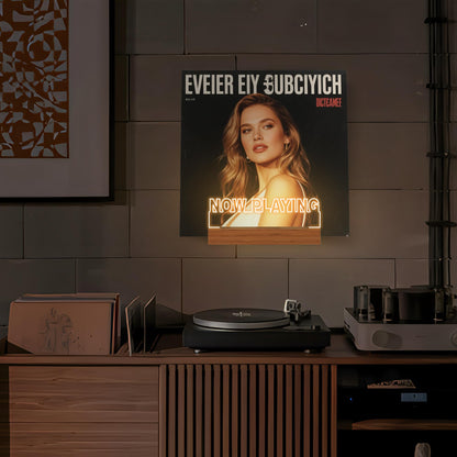CoolGift Mart Now Playing Vinyl Stand Wall Mount, Light up Record Holder, Wooden Acrylic Display with Warm White Lights for Albums, Room Decor