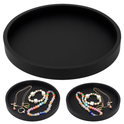 Black Trays for Cosmetics, Jewelry Tray Decorative Plate Bowl, Round Black Silicone Bathroom Trays for Toiletries Makeup Vanity Dressing Table