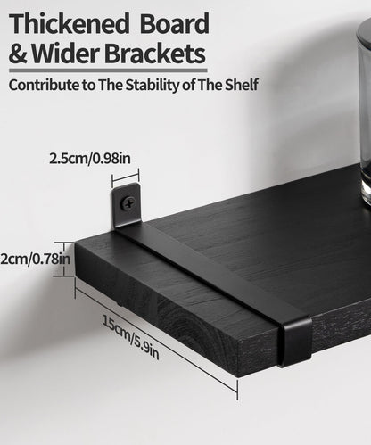 Gronda Floating Shelves for Wall Black Wooden Shelves 60CM Wall Shelf Unit With Brackets to Storage Display Decors Books Set of 2 Wall Shelves for