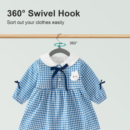 Wellong Kids Velvet Hangers Non-Slip Space Saving Swivel Hook 32 Pack Gray