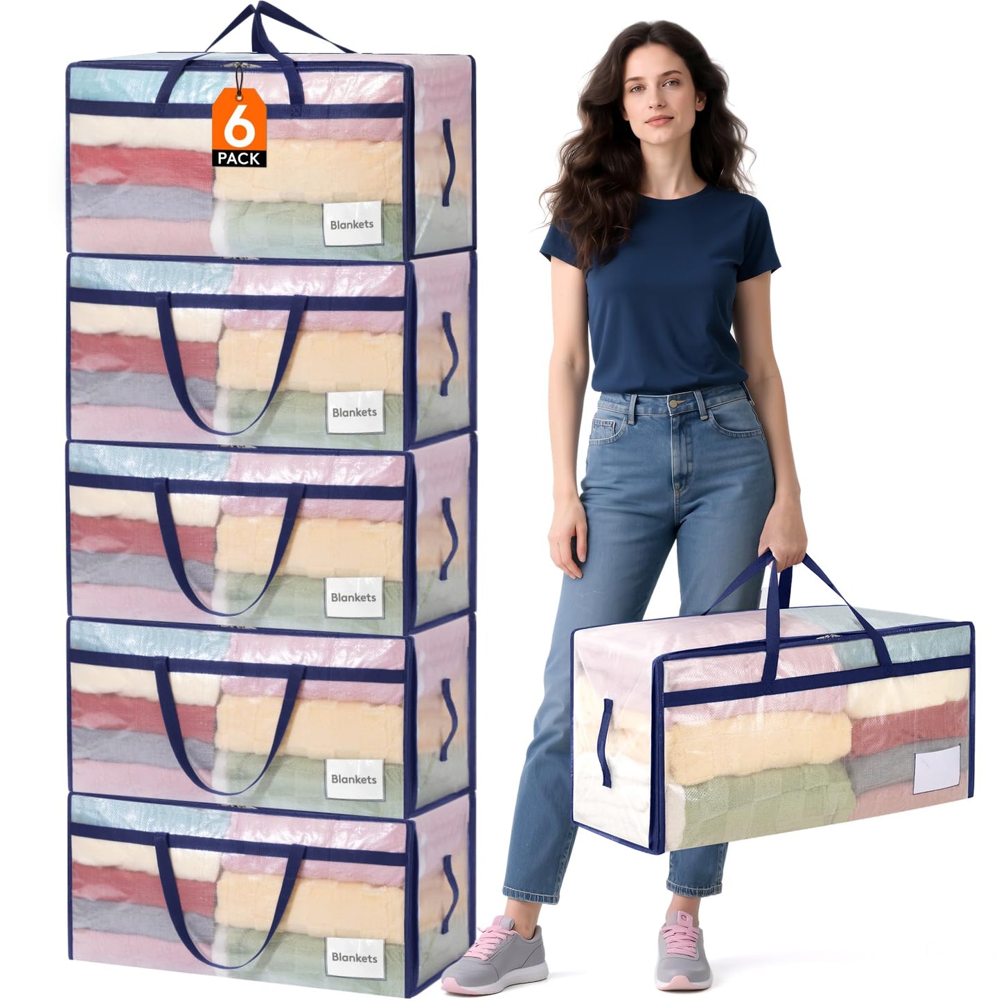 Lifewit 6 Pack Large Moving Bags with Lids and Sturdy Handles, 90L Heavy Duty Packing Organizers for Moving House