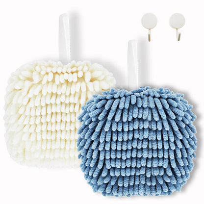 Foli Chenille Hand Towels White And Light Blue Set of 2 Hand Towels Dry your hand instantly and easy to clean 2 Pack