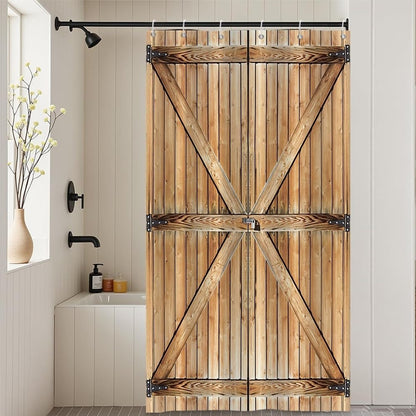 Xiaoterna Rustic Shower Curtain Retro Brown Wooden Door Waterproof Bathroom Curtain Western Country Harvest Farm Barn Machine Washable Mildew