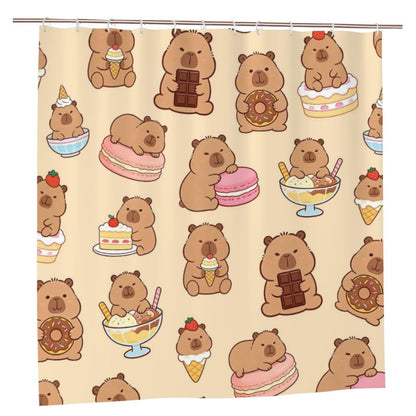 Newhomestyle Cute Capybara Shower Curtain, Capybara Theme Waterproof Bathroom Curtain, Quick Dry Polyester Bathtub Bath Curtain with 12 Hooks